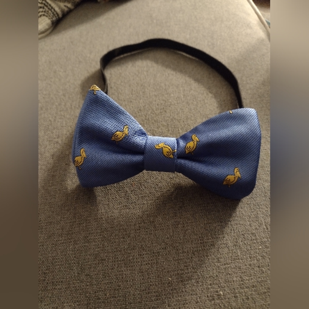 Gold and Blue Silk Bow Tie with Pelicon  Pattern